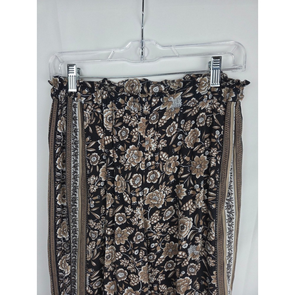 American Eagle Floral Wide Leg Pants Small Black Tan Smocked Boho Festival - Picture 8 of 10